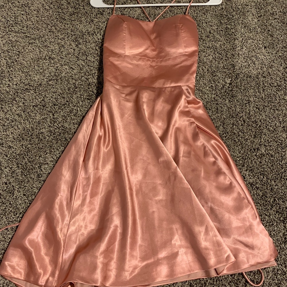 GRILSONTOP Spaghetti Satin Side Slit Short Homecoming Dresses with Pockets